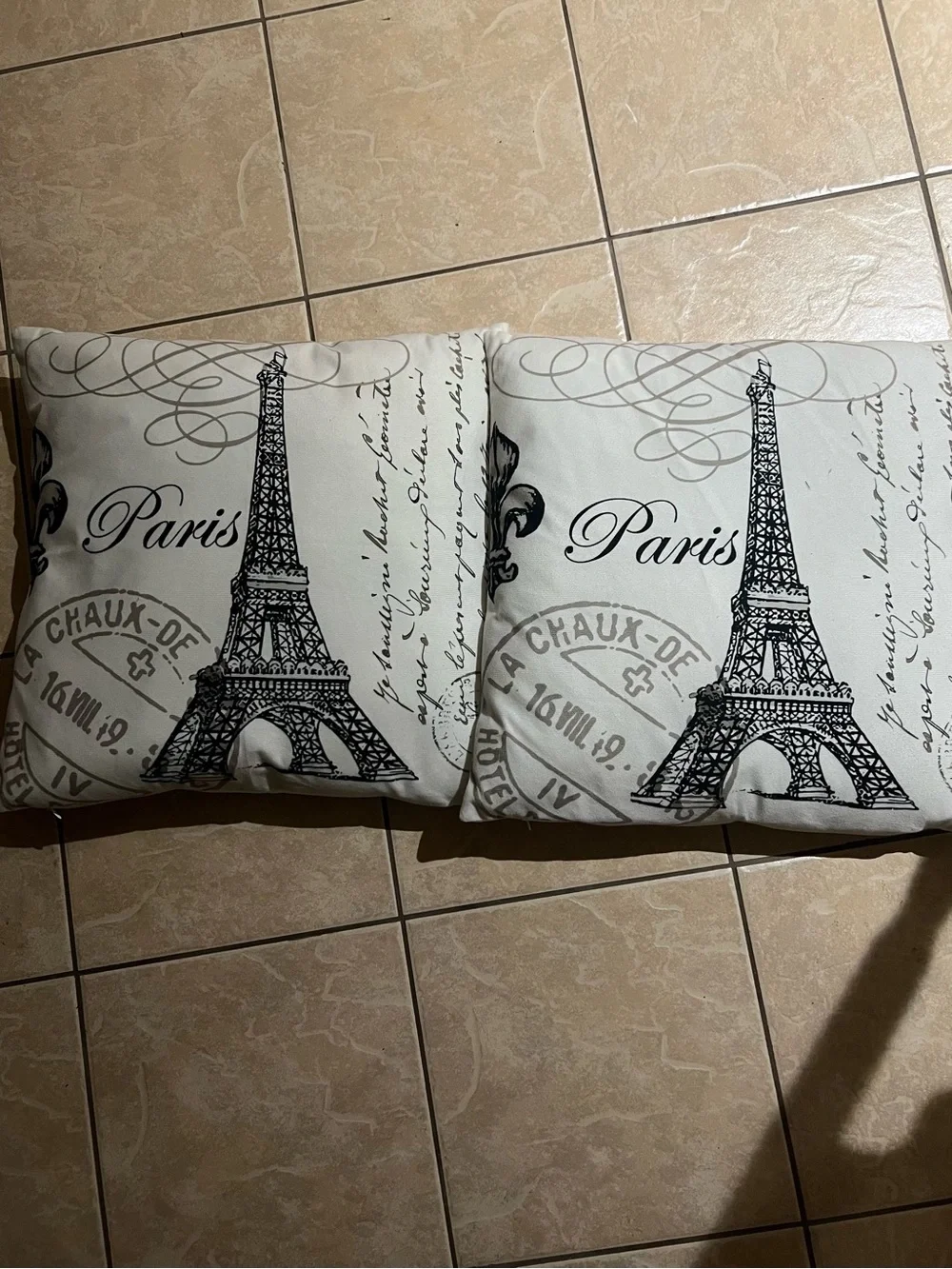 Paris Eiffel Decorative Throw Pillow Covers - Black on Cream (Set of 2) 18x18.